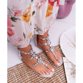 Kvinders sølv sandaler med Ywen krystaller grå 5