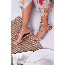 Kvinders sølv sandaler med Ywen krystaller grå 4