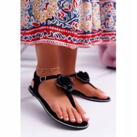 Kvinders sandaler Klip-klapper Sort blomst Rhinestones Drave 1