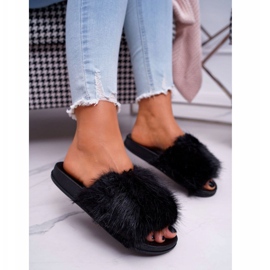 Kvinders flip flops med sort pels 1