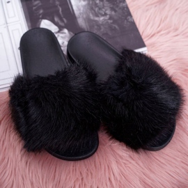 Kvinders flip flops med sort pels 4