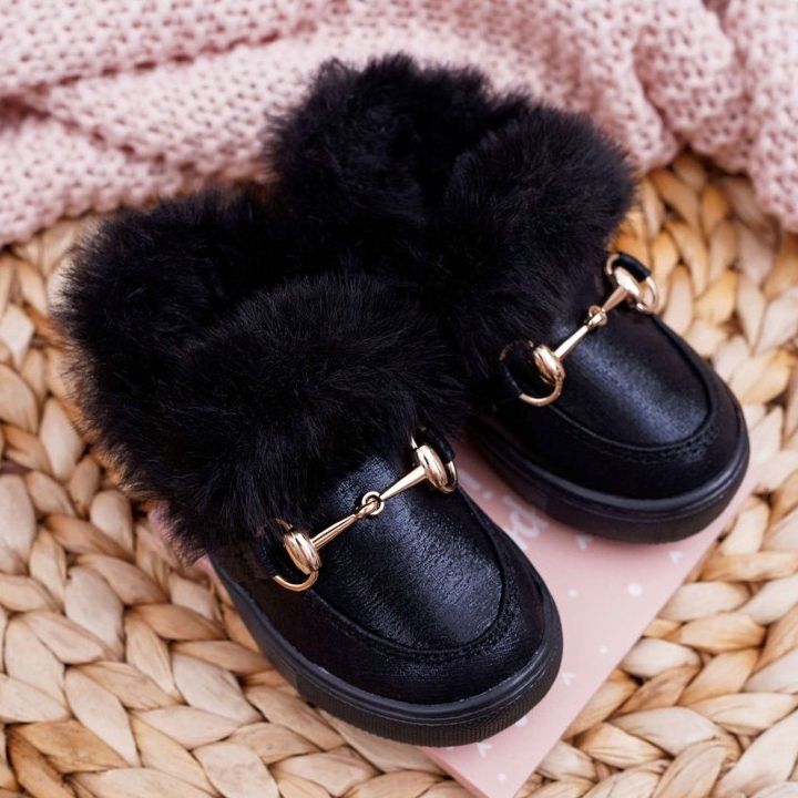 Børns sorte sneakers med pels 1