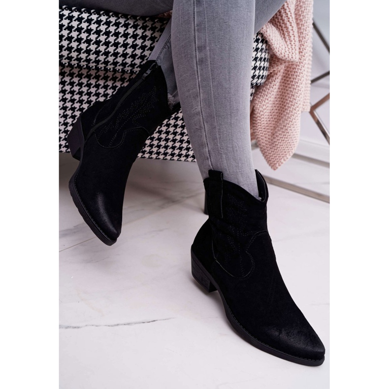 BUGO Cowboystøvler til kvinder Suede Black Ferders sort 2