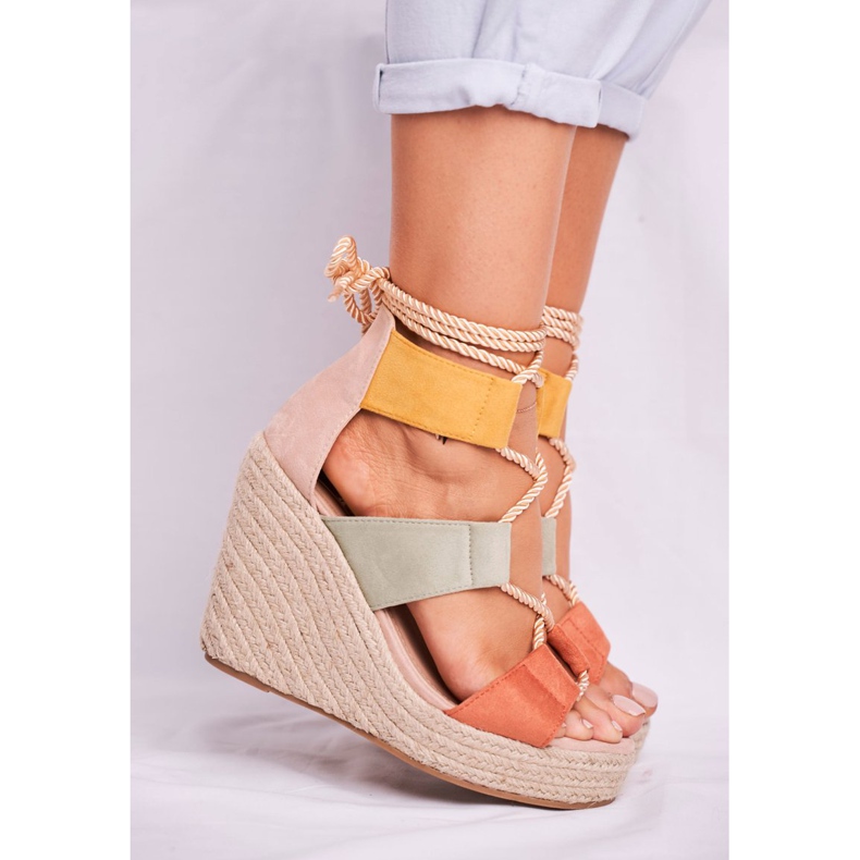 Bellucci Kvinders sandaler på kile Espadrilles farverige smukke brun flerfarvet 2