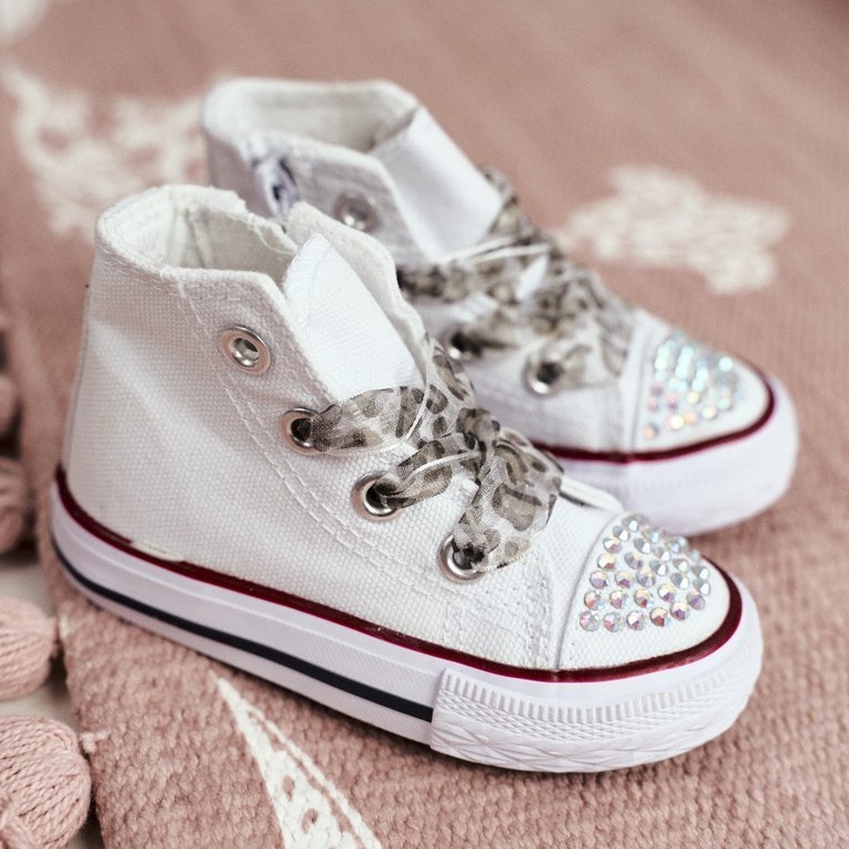 FRROCK Børnesneakers High White Rhinestones Smile hvid 1