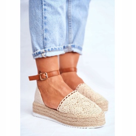 HAN Kvinders Espadriller På Beige Palm Spring Linen Platform 1