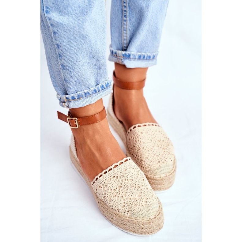 HAN Kvinders Espadriller På Beige Palm Spring Linen Platform 2