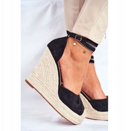 FB2 Kvinders sandaler på en kile hør sort Canterola 3