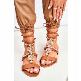 Kvinders Gladiator -sandaler med Camel Hype -krystaller brun 2