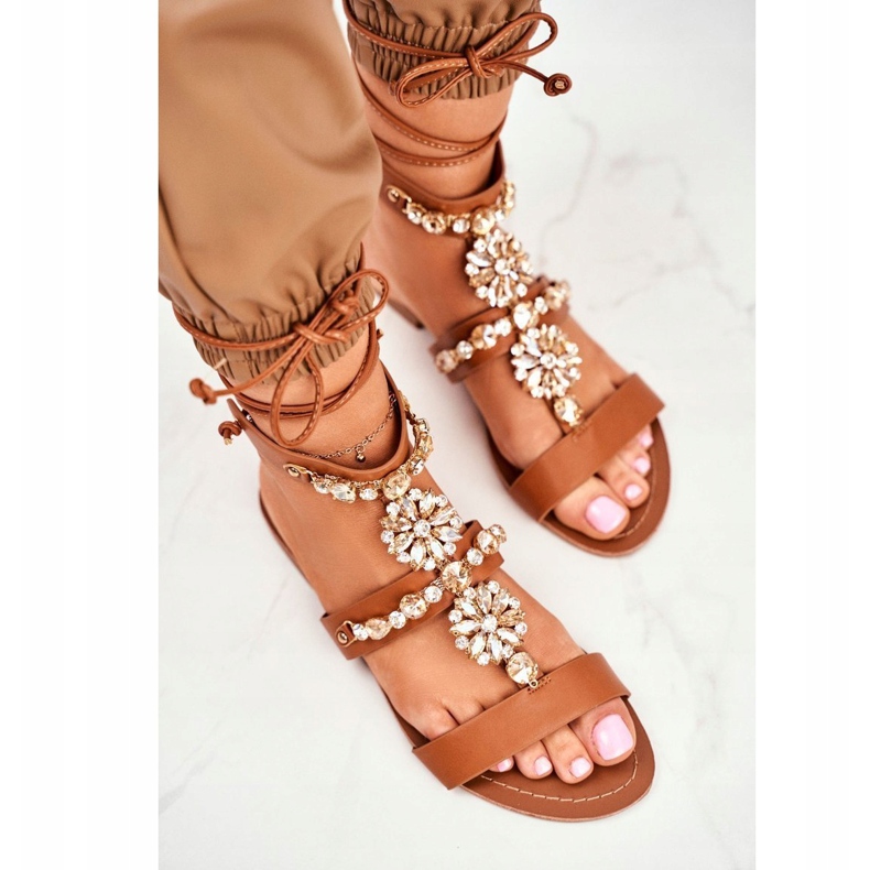 Kvinders Gladiator -sandaler med Camel Hype -krystaller brun 1