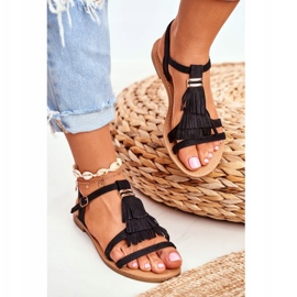 FRJ Kvinders sandaler Flad ruskind Boho Sort Lucami 2