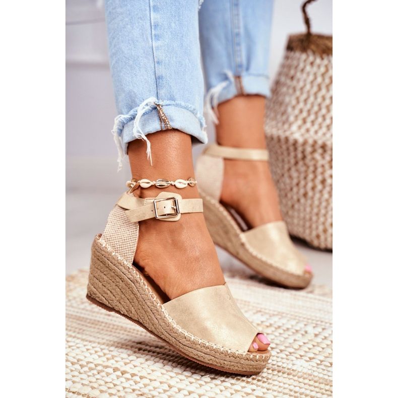 EVE Kvinders sandaler på kile Espadrilles Golden Maritta gylden 1