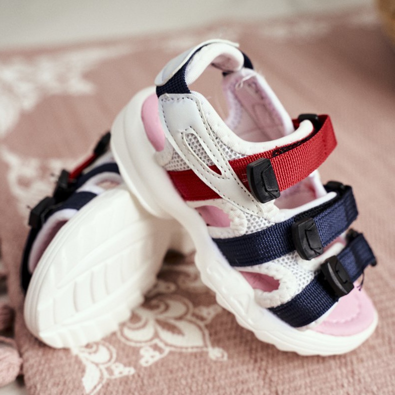 FRROCK Børnesandaler med velcro til piger hvid pink Fima 1