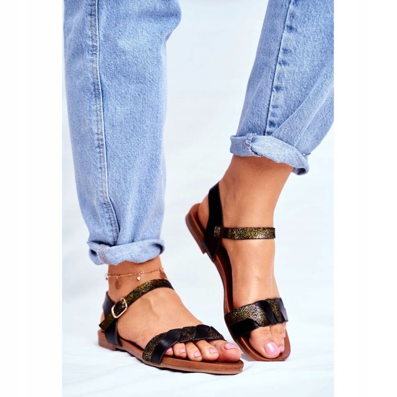 S.Barski Kvinders sandaler Flade sorte sommervibes 2