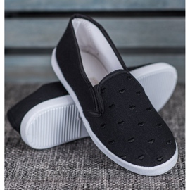 SHELOVET Sorte slipons i hjerter 1
