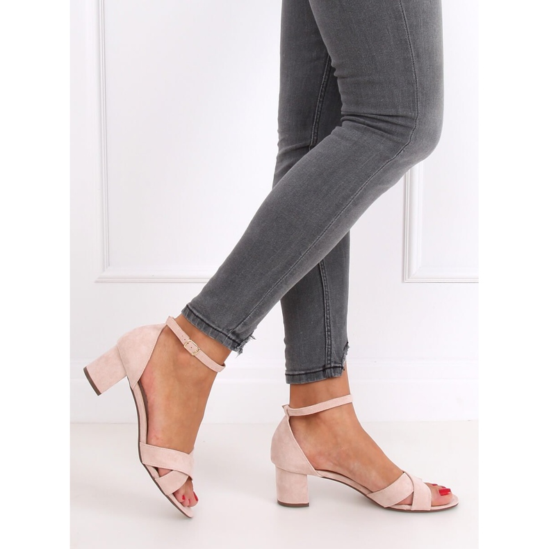 Højhælede sandaler beige og pink F189P Beige brun lyserød 2
