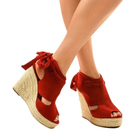 Røde sandaler med espadrilleskiver 77-20 2