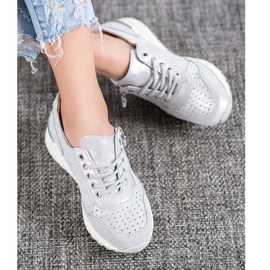 Læder sneakers med VINCEZA lynlås grå 2