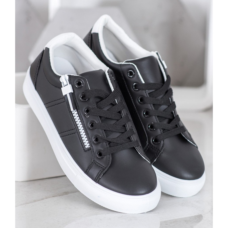 SHELOVET Sorte sneakers med lynlås 1