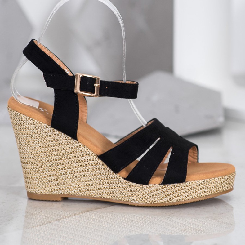 Small Swan Klassiske kile sandaler sort 2