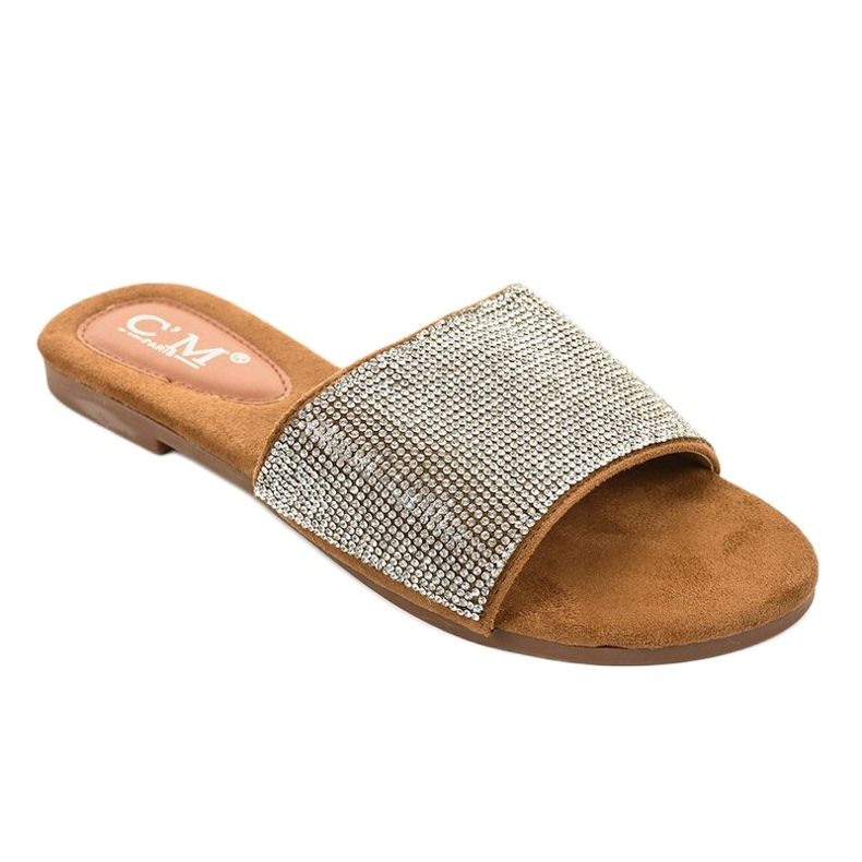 Brune hjemmesko med cubic zirconias 839-761 sølv 1