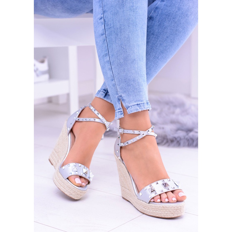 Kvinders sølv sandaler Studs Jet Espadrilles Mariko grå 1