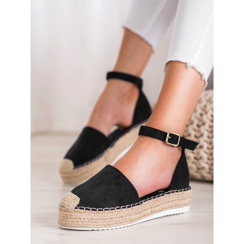 SHELOVET Åbent Espadrilles sort 1