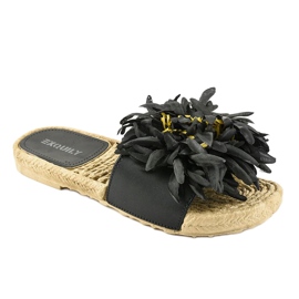 Sorte flip-flops med blomster espadrilles CD-1831 1