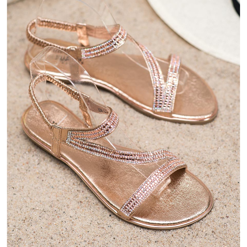 SHELOVET Gyldne sandaler med cubic zirconia gylden 2