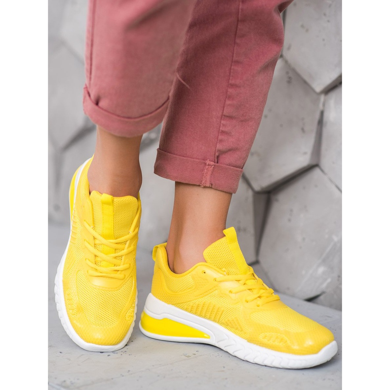 Ideal Shoes Bindede sko med mesh gul 2