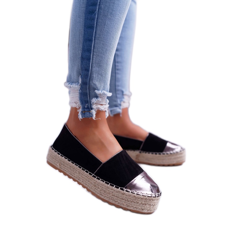 Kvinders Espadrilles Black Ringer Platform sort gul 1