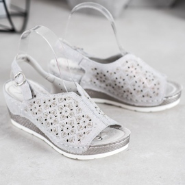 Filippo Læder sandaler med glitter grå 1