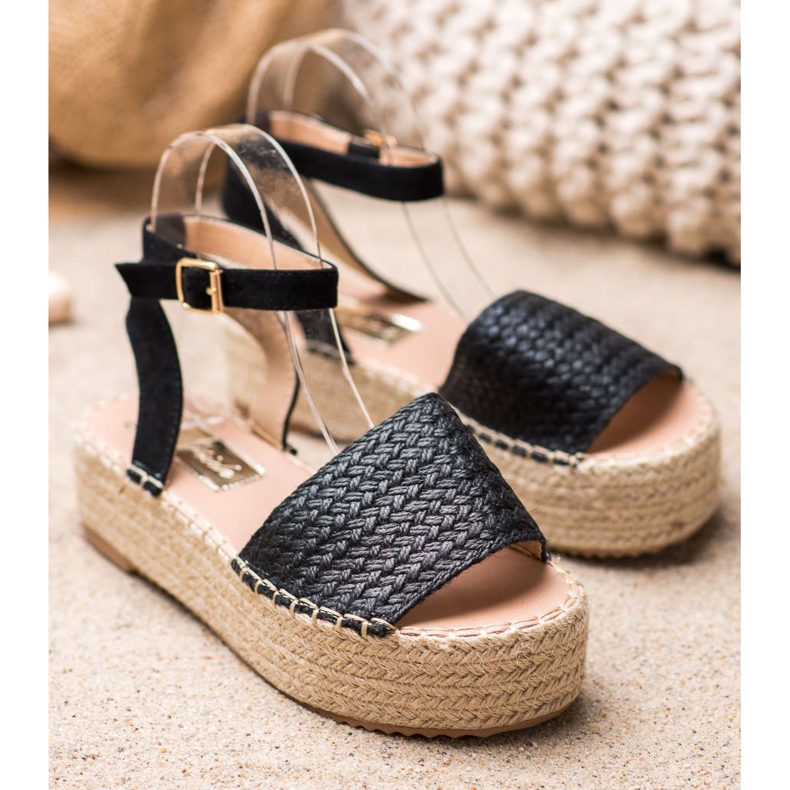 Weide Espadrilles sandaler på platformen sort 1