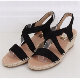 Sorte sandaler på en kile espadrilles sort S-823 Sort 1