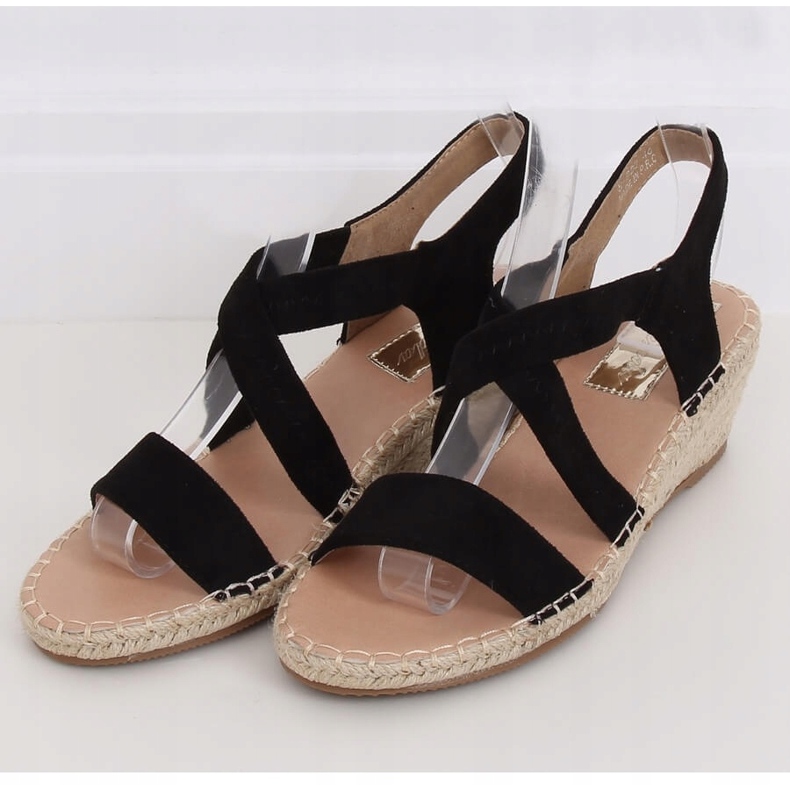 Sorte sandaler på en kile espadrilles sort S-823 Sort 1