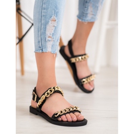 Seastar Sandaler med guldkæde sort 1
