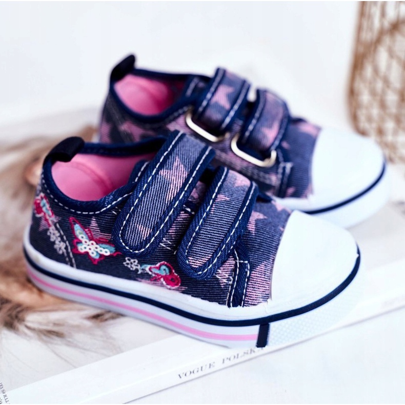 Le Scarpe Børnesneakers Marineblå Junalo Velcro lyserød 1