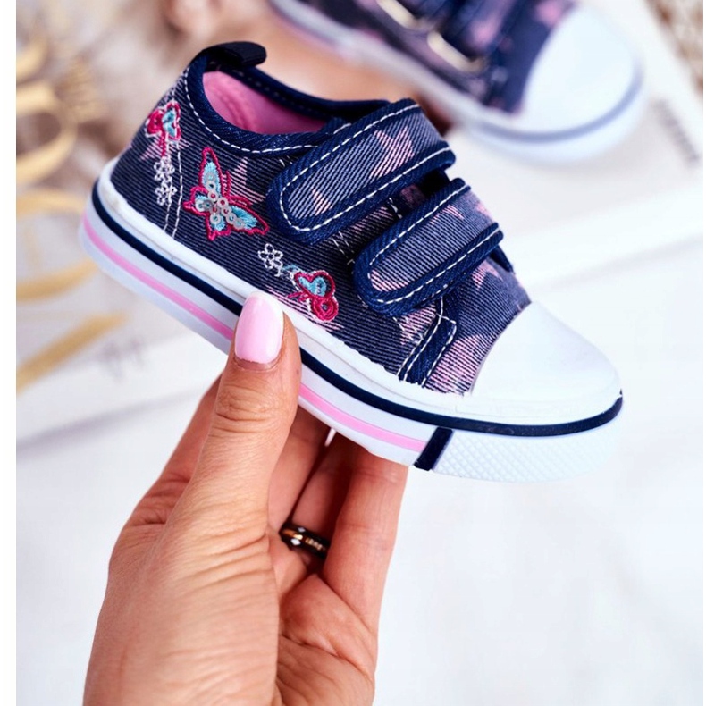 Le Scarpe Børnesneakers Marineblå Junalo Velcro lyserød 2