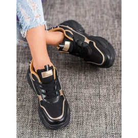SHELOVET Sorte sneakers med guldindsatser 2
