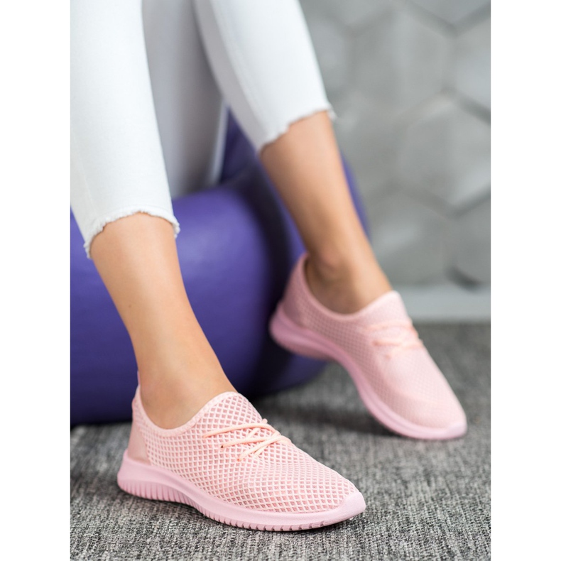 SHELOVET Bindede openwork sneakers lyserød 1