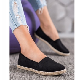 SHELOVET Sort Espadrilles med glitter 1