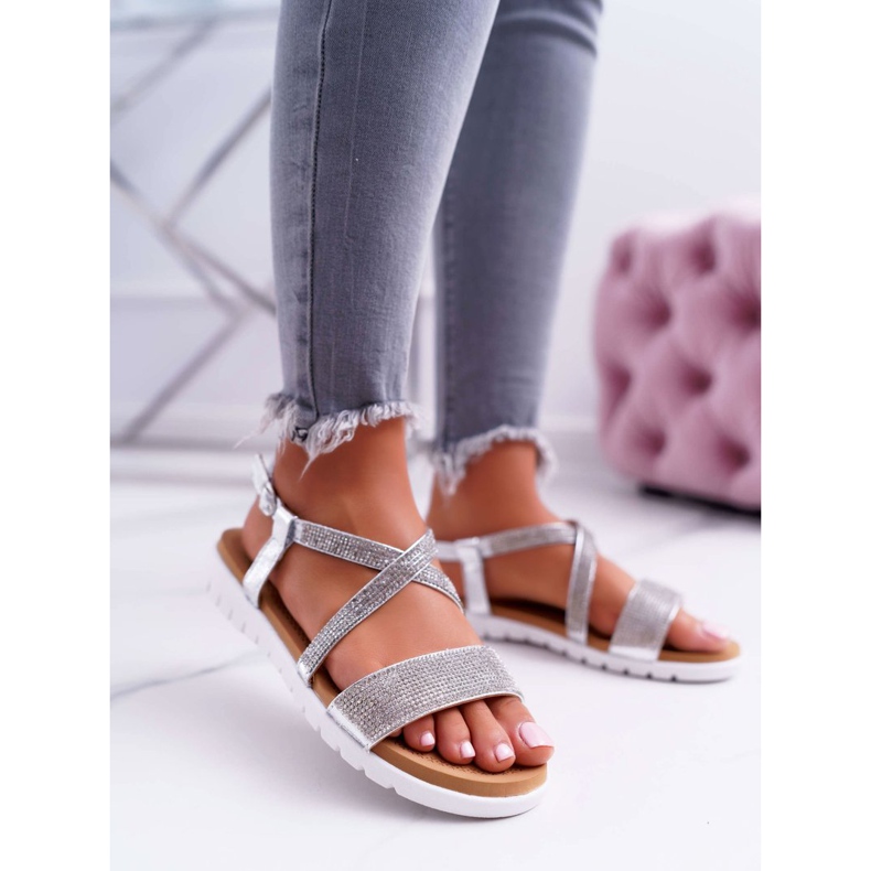 Kvinders sandaler Lu Boo med cubic zirconia 406-5 sølv Stella grå 1
