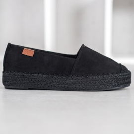 SHELOVET Sort Espadrilles med ruskind 2