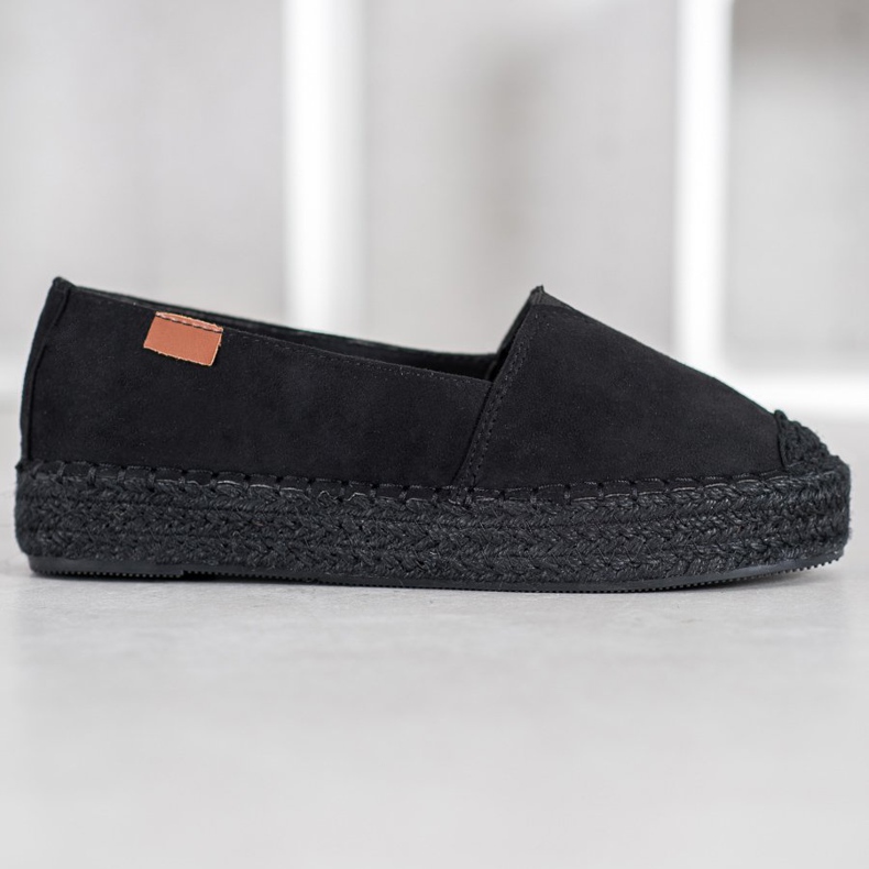 SHELOVET Sort Espadrilles med ruskind 2
