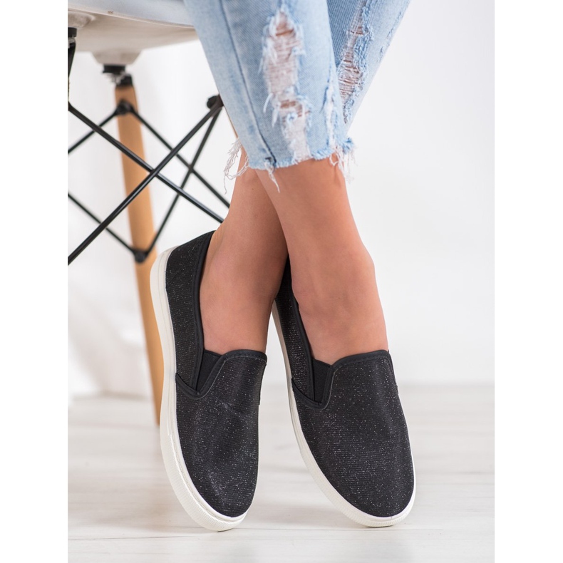 SHELOVET Slip-on sneakers med glitter sort 1