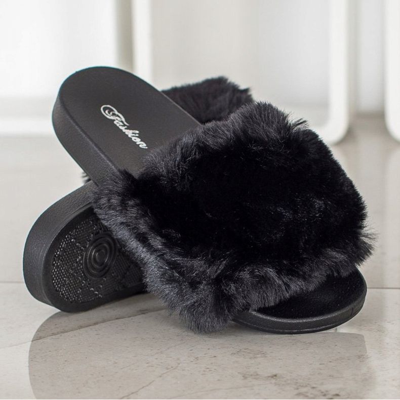Bona Moderigtige flip-flops med pels sort 1