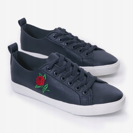 Marineblå sneakers med en blomst 1727-02 2