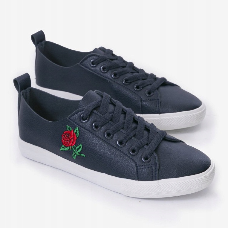 Marineblå sneakers med en blomst 1727-02 2