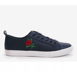 Marineblå sneakers med en blomst 1727-02 1