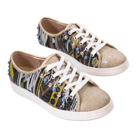 Gyldne sneakers rigt dekoreret C17-3997 flerfarvet gylden gul 1